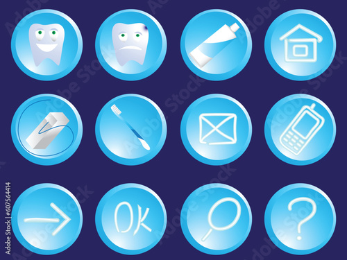 Stomatologic icons of the button - a tooth, a tooth-paste, a string in a vector