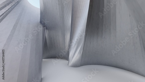 Abstract architecture background metal curved wall 3d render