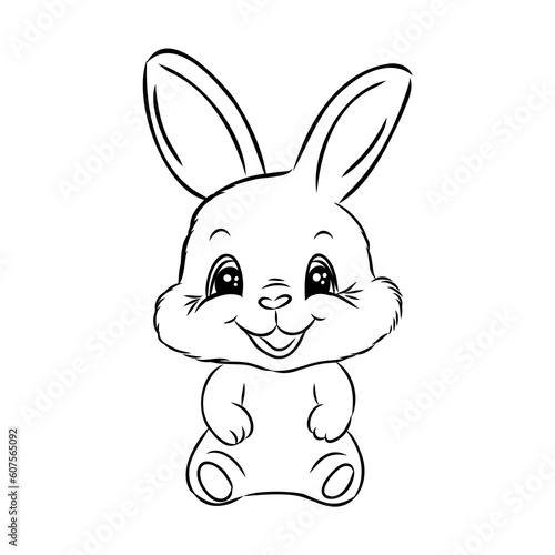 Cute outline rabbit  bunny for coloring. Rabbit Bunny Cartoon Outline Coloring Book or page for kids. Happy Easter in doodle style. Illustration Vector.