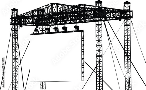 An impressive metal structure supporting a blank outdoor LCD (low angle side view).