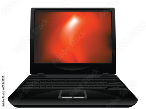 Computer notebook with a flame on the screen of the monitor in a vector