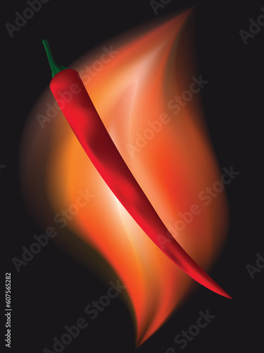 Burning pepper of Chile on a background of fire in a vector