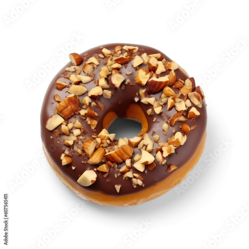 Glazed donut decorated with nuts isolated on transparent or white background, png