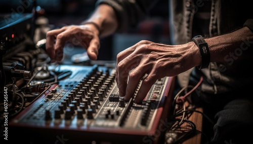 One man adjusting audio equipment in nightclub generated by AI