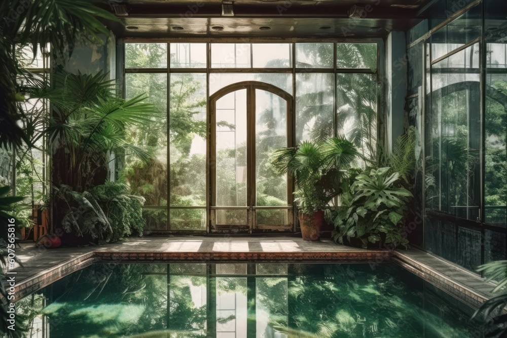 stock photo of swimming pool on the apartment forest view photography Generative AI stock photo of swimming pool on the apartment forest view photography Generative AI