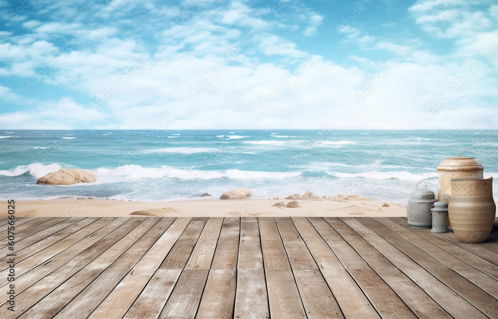 Seaside table beach scene made with AI generative technology
