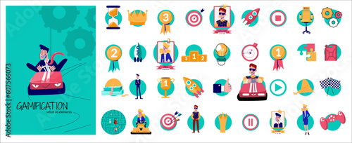 Fototapeta Naklejka Na Ścianę i Meble -  Business Gamification Round Icons