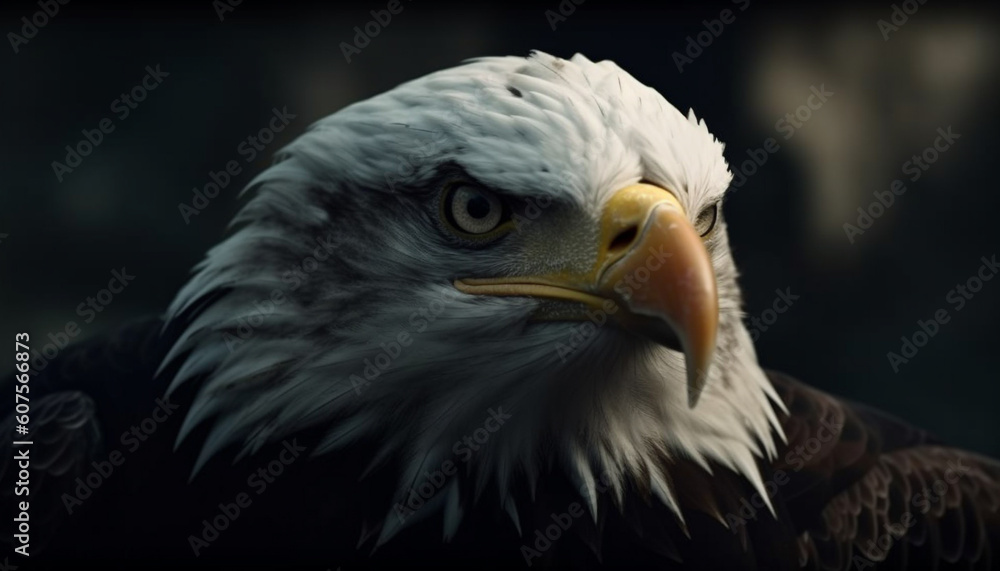 Obraz premium Majestic bird of prey perching, staring fiercely generated by AI