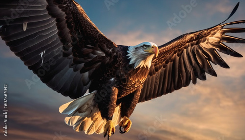 Bald eagle spreads wings in majestic flight generated by AI © Jeronimo Ramos