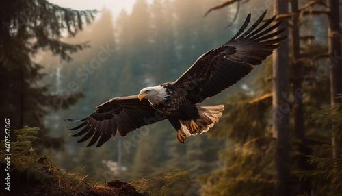 Majestic bald eagle soaring through the forest generated by AI © Jeronimo Ramos