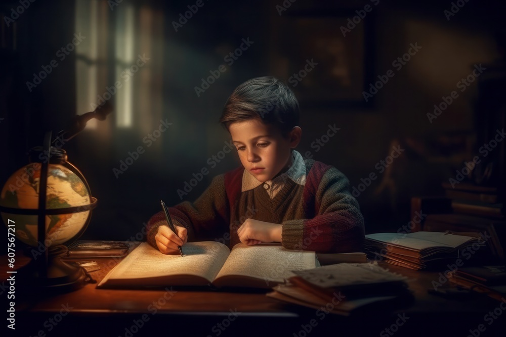 A child doing homework, Generative AI A child doing homework, Generative AI