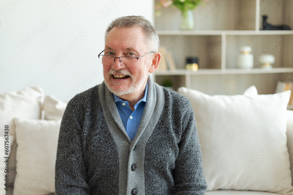 Confident stylish middle aged senior man at home. Older mature 70s man smiling. Happy attractive senior beard grandfather looking camera close up face headshot portrait. Happy people Confident stylish middle aged senior man at home. Older mature 70s man smiling. Happy attractive senior beard grandfather looking camera close up face headshot portrait. Happy people