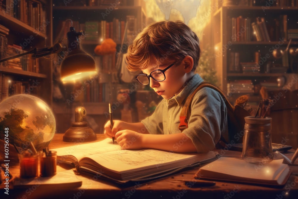 A child doing homework, Generative AI A child doing homework, Generative AI