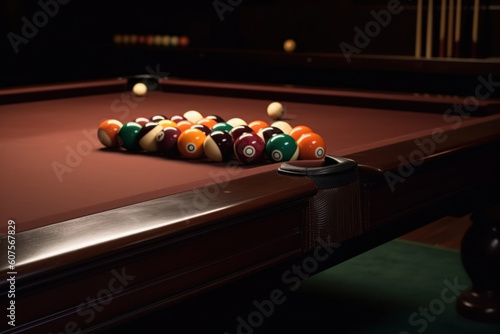 Billiard table with balls. AI