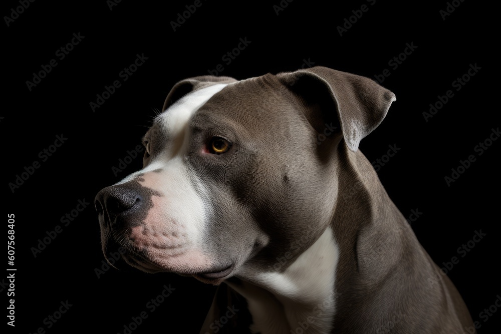 close-up portrait of a dog against a black background Generative AI