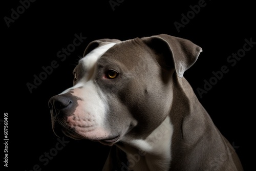 close-up portrait of a dog against a black background Generative AI