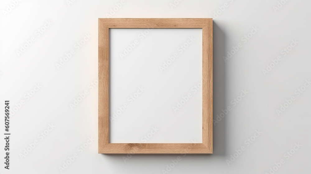 mock-up art frame wood picture on empty wall .Generaive AI mock-up art frame wood picture on empty wall .Generaive AI