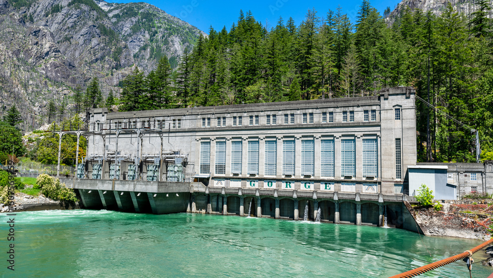 Gorge hydroelectric power plant along the Skagit River Newhalem Washington