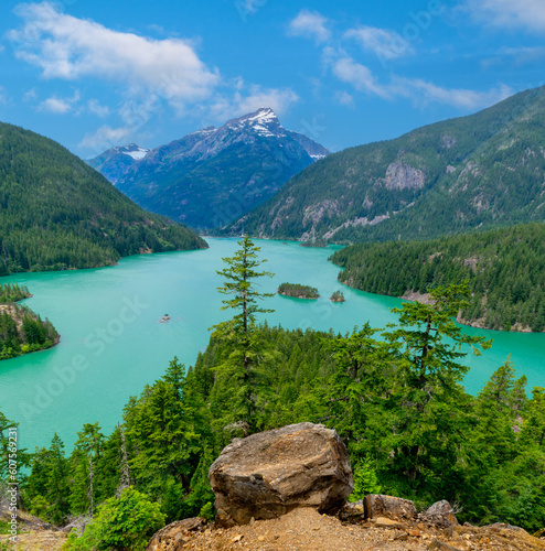Artistic vertical view of Diablo Lake NW Cascades WA