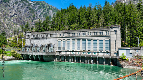 Gorge hydroelectric power plant along the Skagit River Newhalem Washington
