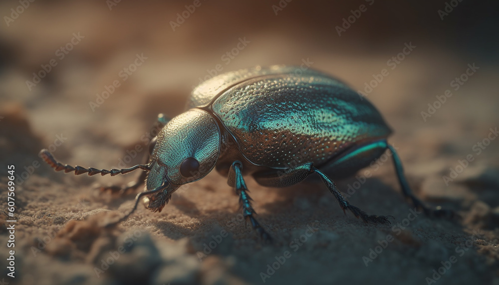 Shiny weevil crawling on green leaf surface generated by AI Shiny weevil crawling on green leaf surface generated by AI
