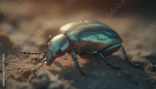 Shiny weevil crawling on green leaf surface generated by AI