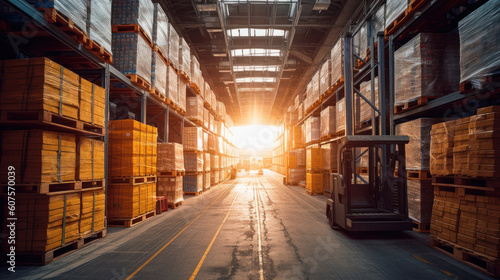Wallpaper Mural Warehouse with High Shelves Filled with Goods Stored on Pallets Generative AI Torontodigital.ca