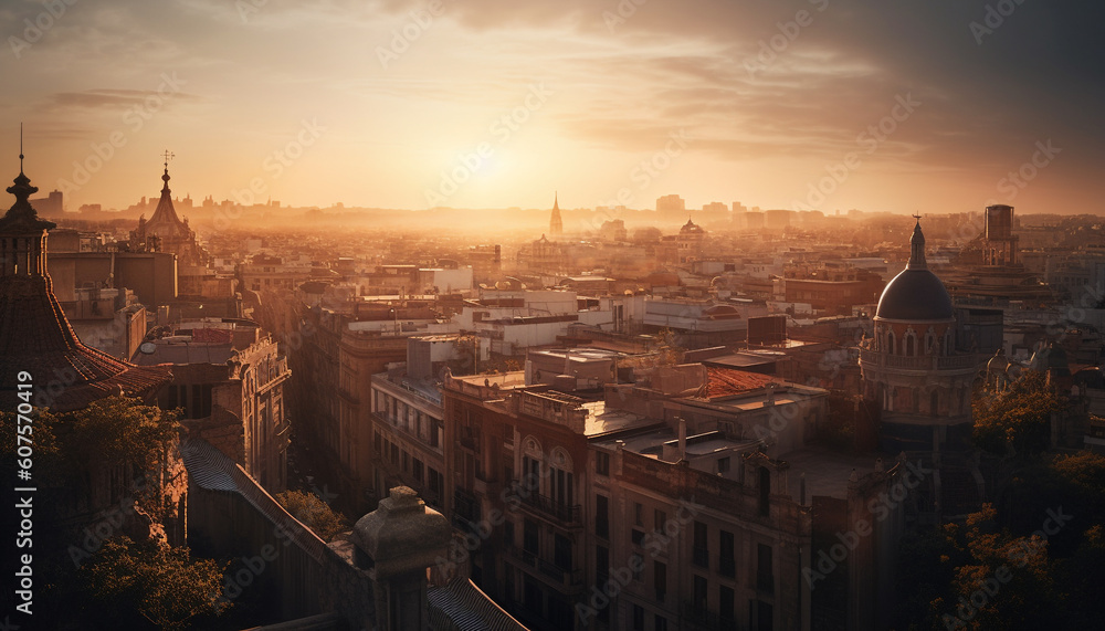 Obraz premium Silhouette of city skyline, backlit by sunset generated by AI