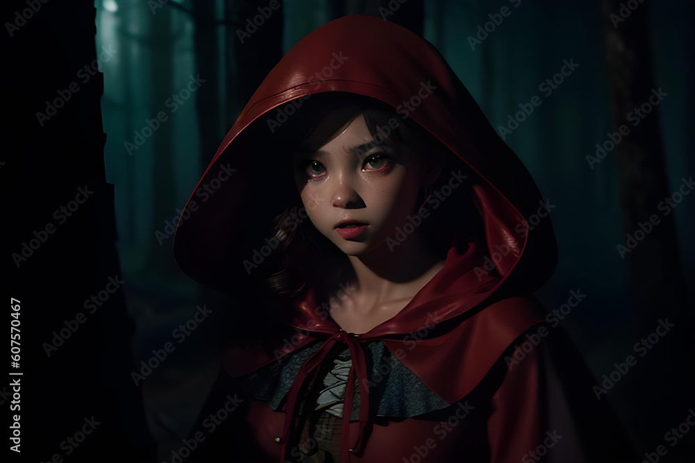 Little Red Riding Hood in forest illustration