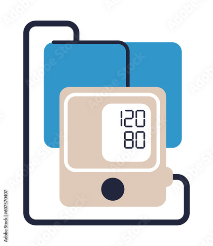 Concept image of tonometer in flat geometric style. Instrument for measuring blood pressure and pulse. Diagnosis of diseases of the cardiovascular system.