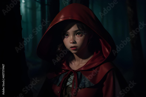 Little Red Riding Hood in forest illustration