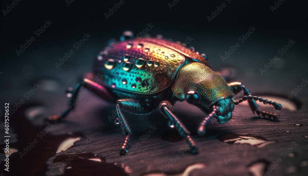Small weevil crawling on green leaf outdoors generated by AI Small weevil crawling on green leaf outdoors generated by AI