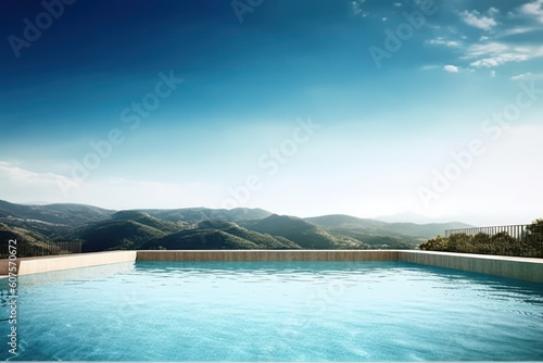 stock photo of swimming pool on the apartment montain view photography Generative AI
