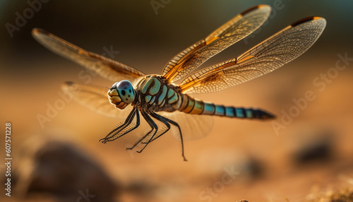 Vibrant dragonfly wing in summer sunlight outdoors generated by AI photo
