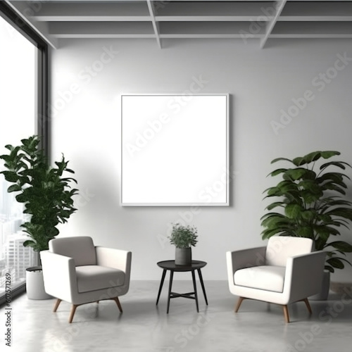 Minimalist White Frame Mockup with Business Office Interior, generative AI