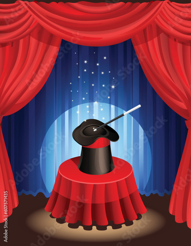 Vector illustration - magic hat and magic wand