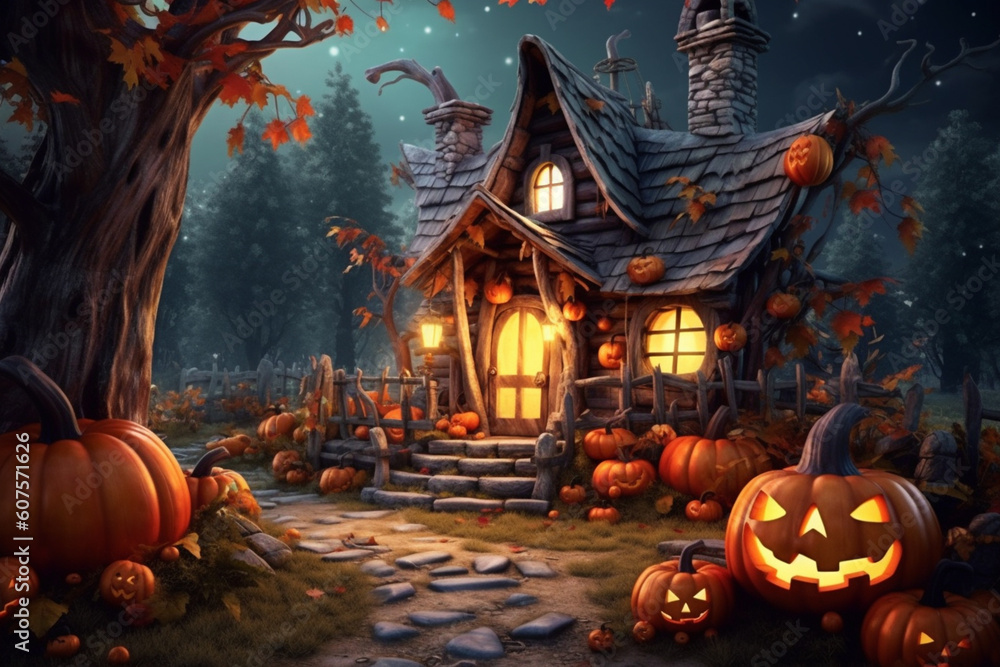 halloween pumpkin and pumpkins with ai generative - obrazy, fototapety, plakaty 