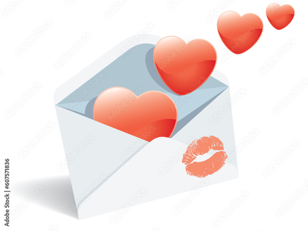 Love mail, envelope, heart and lipstick print. Love mail, envelope, heart and lipstick print.