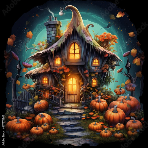 halloween background with pumpkin and bats with ai generative