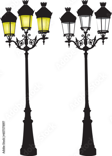 Vector illustration of Glowing retro street lamp