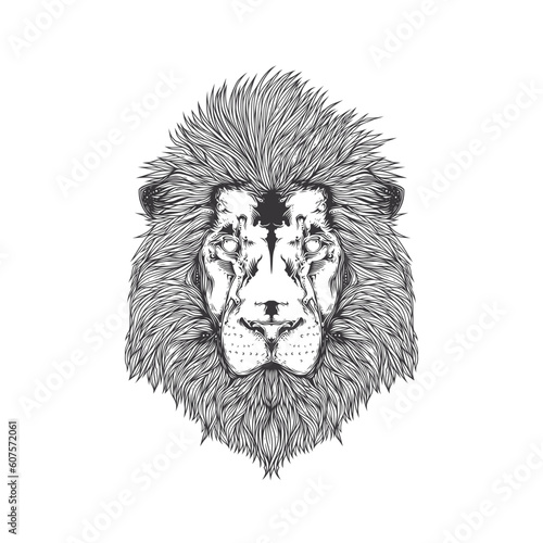 Fototapeta Naklejka Na Ścianę i Meble -  Original monochrome vector illustration. Abstract lion head with a beautiful mane. T-shirt design, design element.