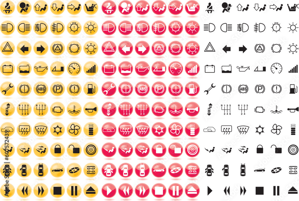 Fototapeta premium Vector icon set in yellow, red and black and white