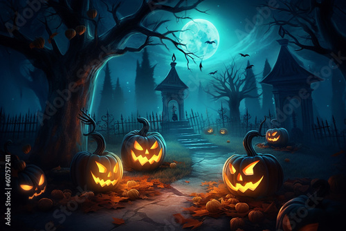 halloween background with pumpkins generative ai technology