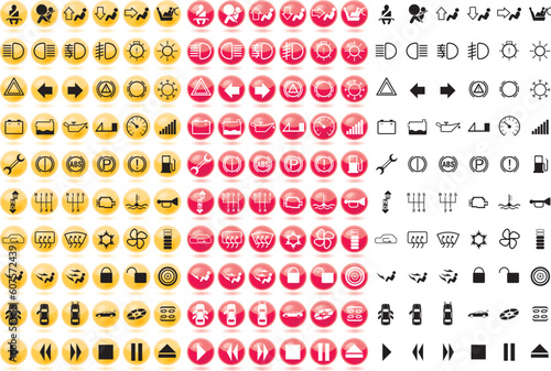 Vector icon set in yellow, red and black and white
