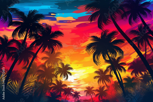palm trees at sunset generative ai technology © Abu