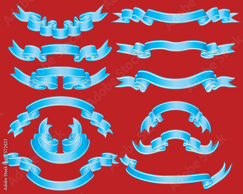 Set of different vector ribbons on red background