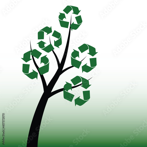 Tree with recycle symbols over green and white gradient background