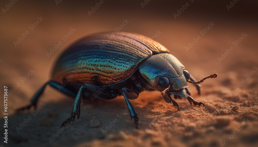 Small weevil crawling on green leaf outdoors generated by AI Small weevil crawling on green leaf outdoors generated by AI
