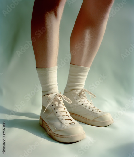 Male legs in sneakers. AI generated image.