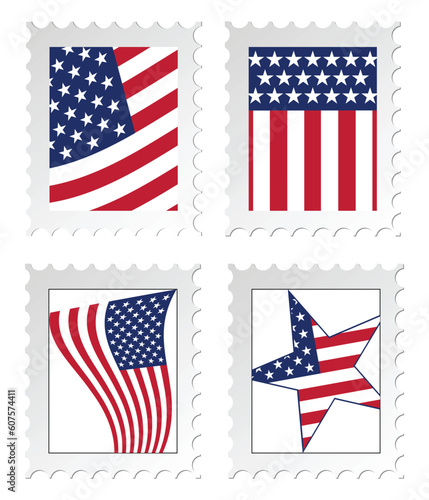 Illustration of post stamps with USA national flag